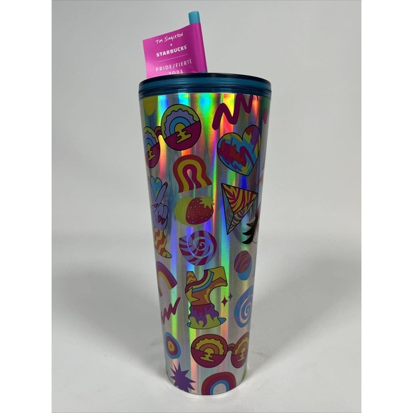 STARBUCKS Tumbler Tim Singleton 2023 Pride Blue Holographic 24 oz Venti Tumbler - Picture 1 of 14